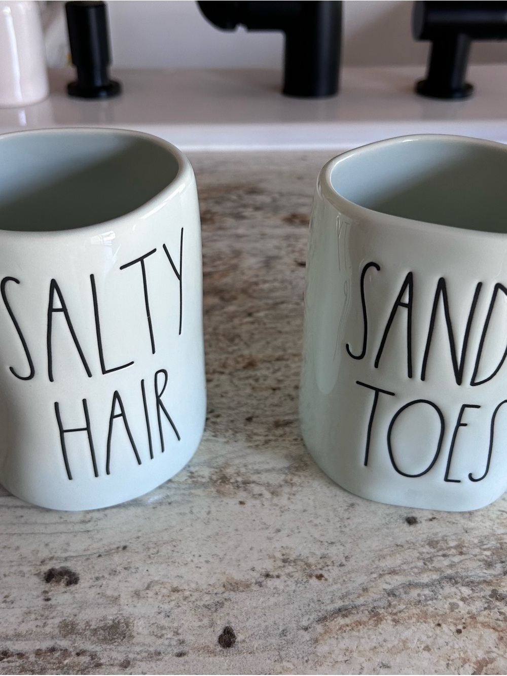 Rae Dunn Pale Mint Ceramic Toothbrush Holders - Salty Hair & Sandy Toes